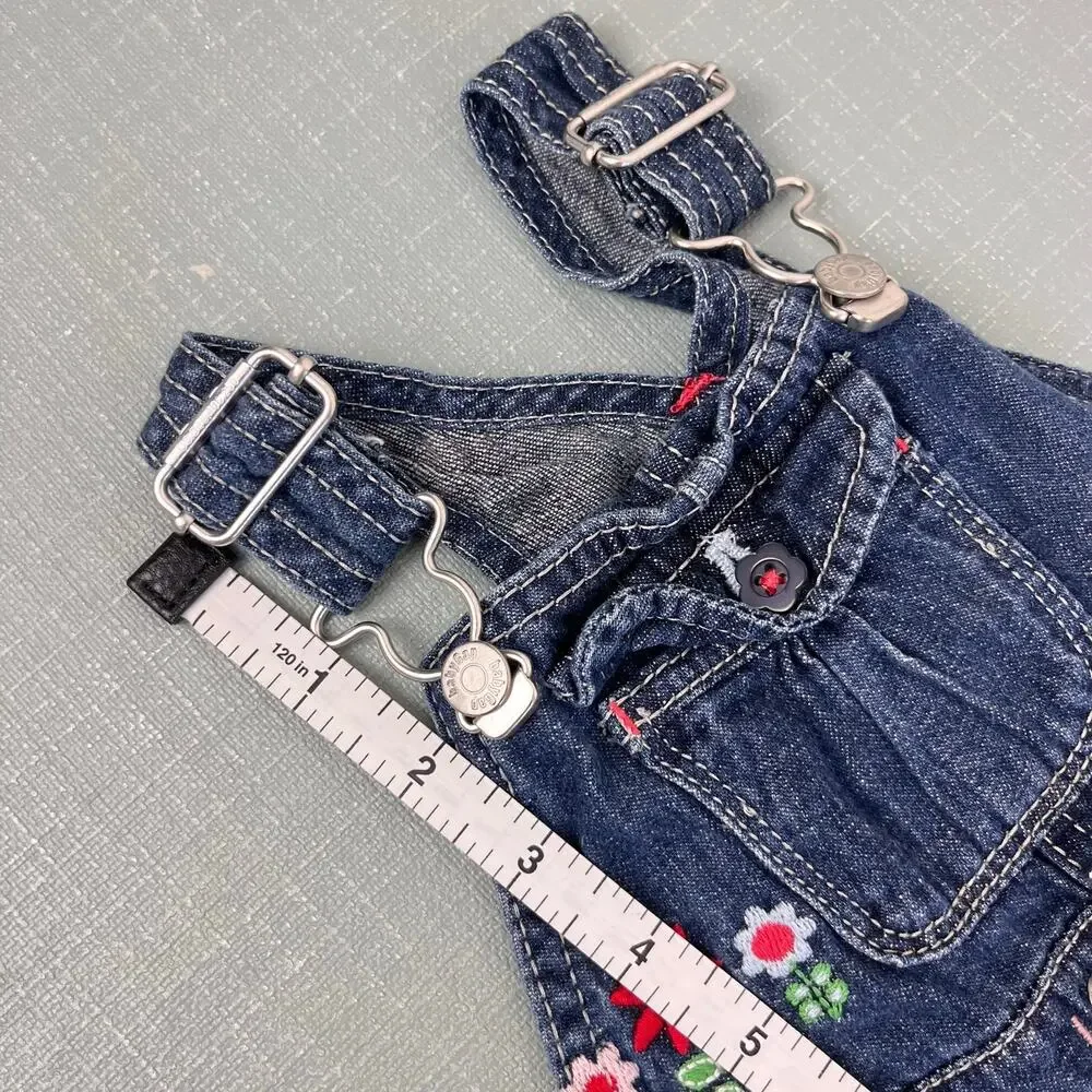 Y2K Vintage Gap Embroidered Flower Blue Jean Overalls 3-6 Months